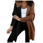 Laurel | Womens Hooded Color Block Soft Brushed Knit Mid Length Cardigan Sweater, Black Coffee