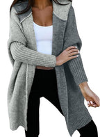 Laurel | Womens Hooded Color Block Soft Brushed Knit Mid Length Cardigan Sweater, Light Grey Dark Grey