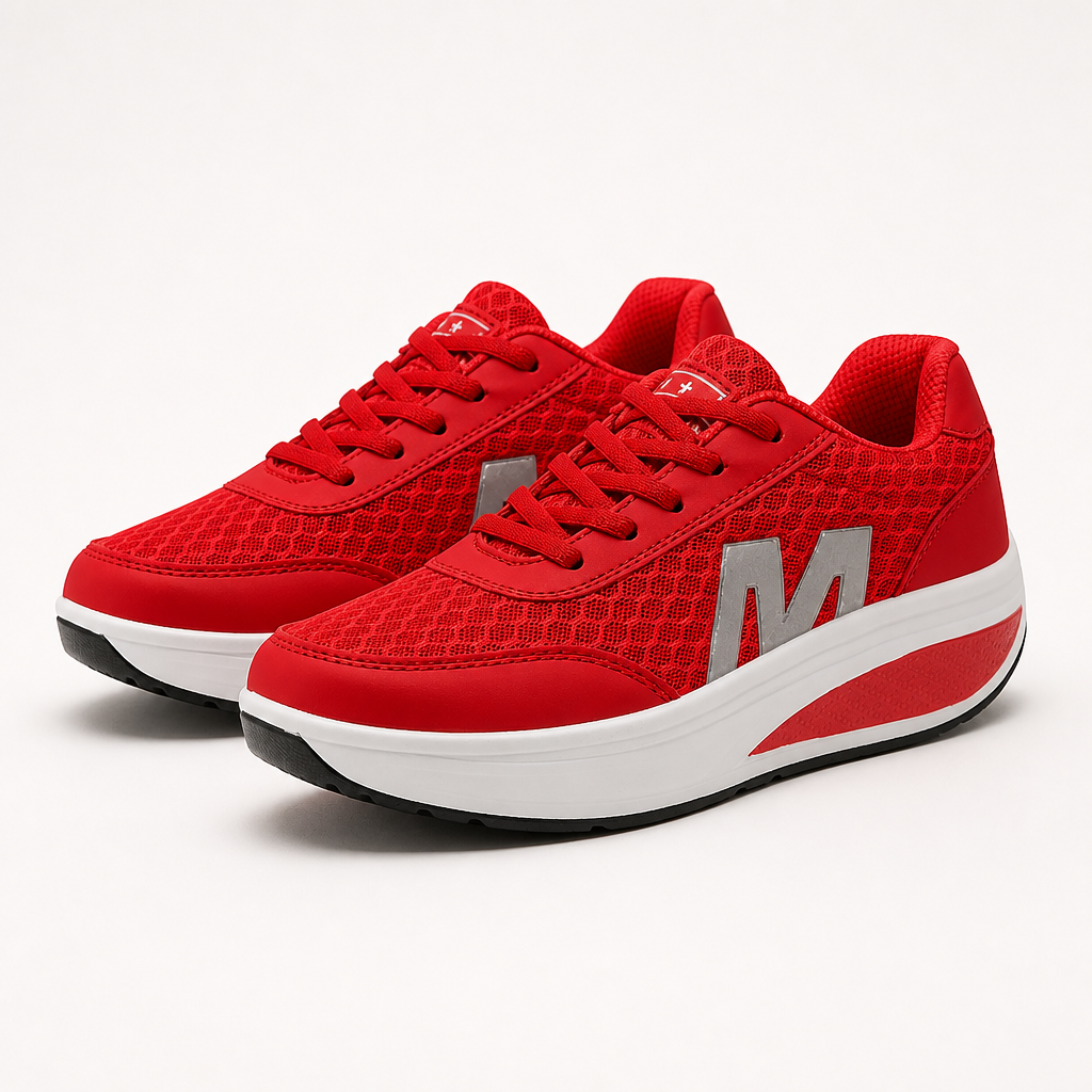 Lauren | Womens Cushioned Mesh Running Shoes Athletic Sneakers, Red