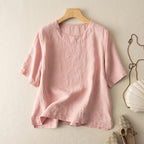 Lavinia | Womens Cotton Linen Short Sleeve Loose Summer Top - 2