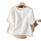 Lavinia | Womens Cotton Linen Short Sleeve Loose Summer Top - 5