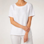 Lavinia | Womens Cotton Linen Short Sleeve Loose Summer Top, White