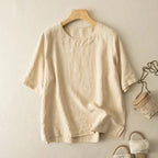 Lavinia | Womens Cotton Linen Short Sleeve Loose Summer Top - Yellow