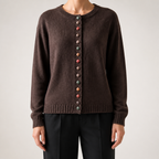 Leann | Womens Button Front Knit Long Sleeve Cardigan Sweater, Brown