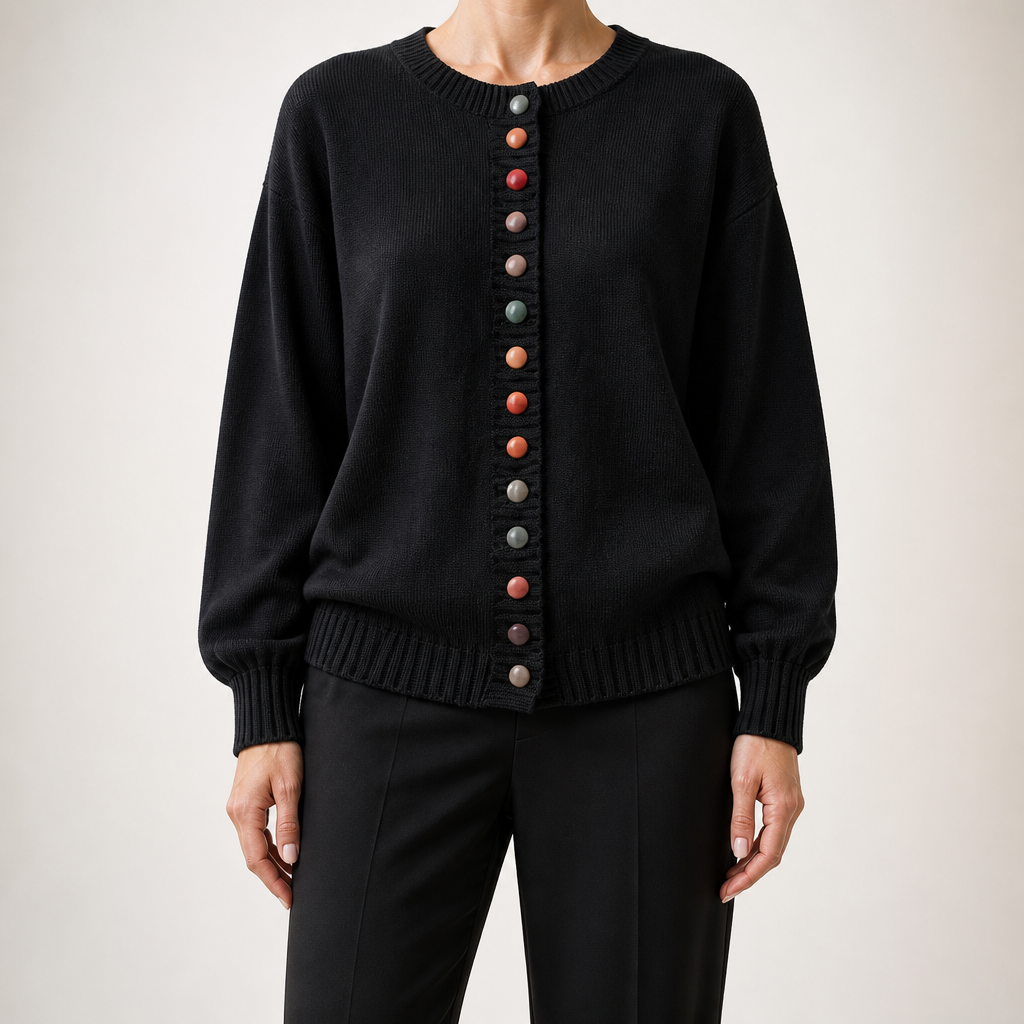 Leann | Womens Button Front Knit Long Sleeve Cardigan Sweater, Black