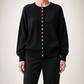 Leann | Womens Button Front Knit Long Sleeve Cardigan Sweater, Black