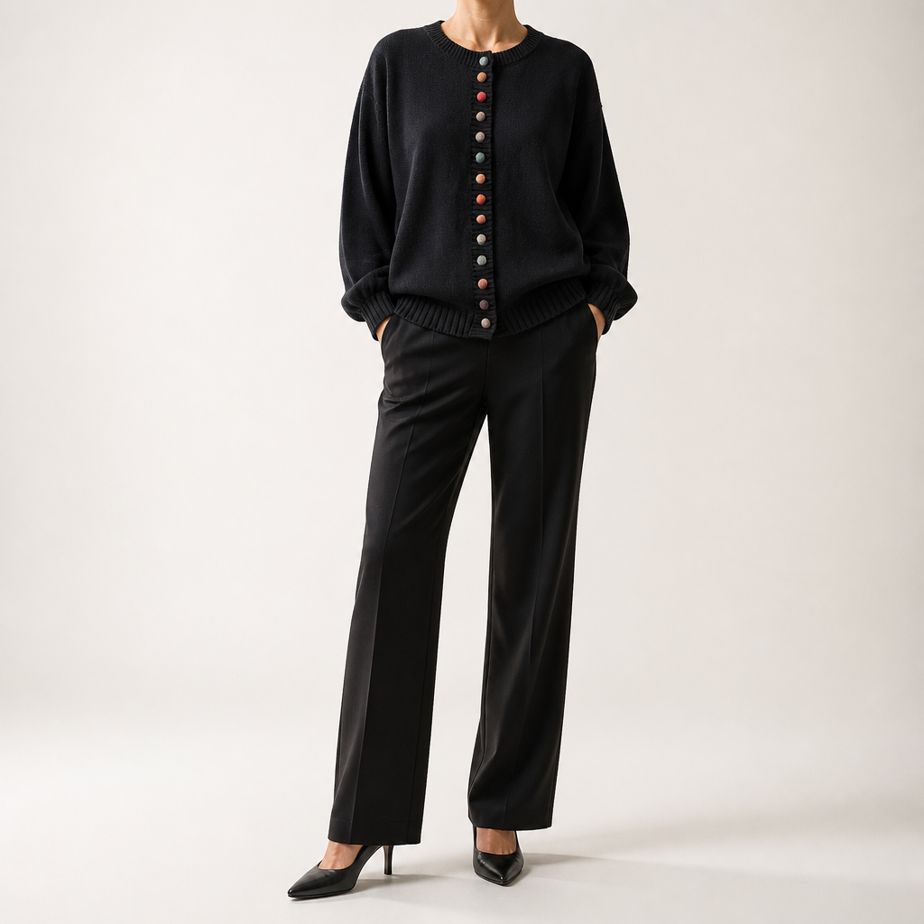 Leann | Womens Button Front Knit Long Sleeve Cardigan Sweater, Black