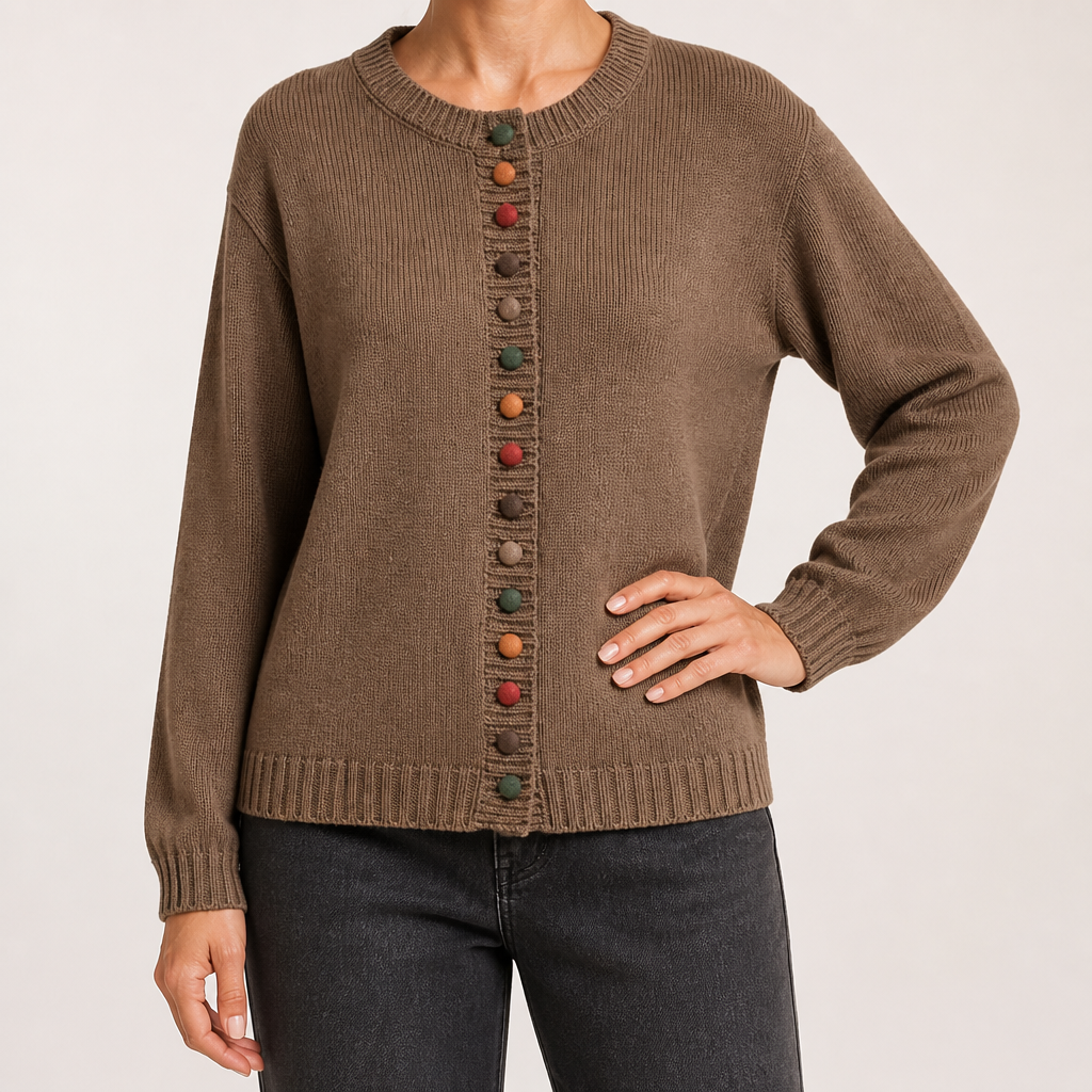 Leann | Womens Button Front Knit Long Sleeve Cardigan Sweater, Khaki