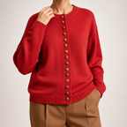 Leann | Womens Button Front Knit Long Sleeve Cardigan Sweater, Red