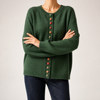 Leann | Womens Button Front Knit Long Sleeve Cardigan Sweater, Green