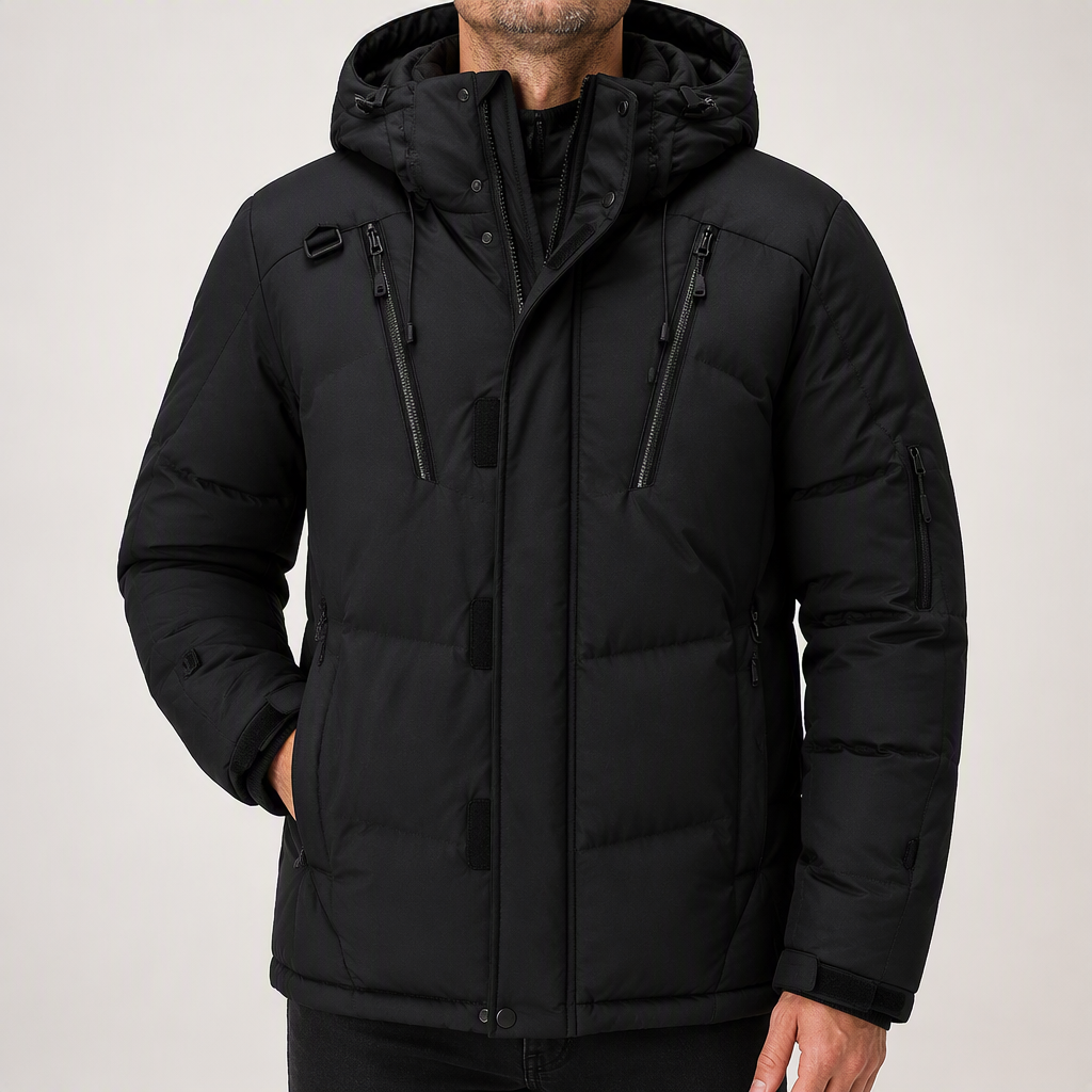 Lee | Mens Padded Winter Puffer Jacket Detachable Hood Warm Insulated Coat, Black