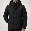 Lee | Mens Padded Winter Puffer Jacket Detachable Hood Warm Insulated Coat, Black