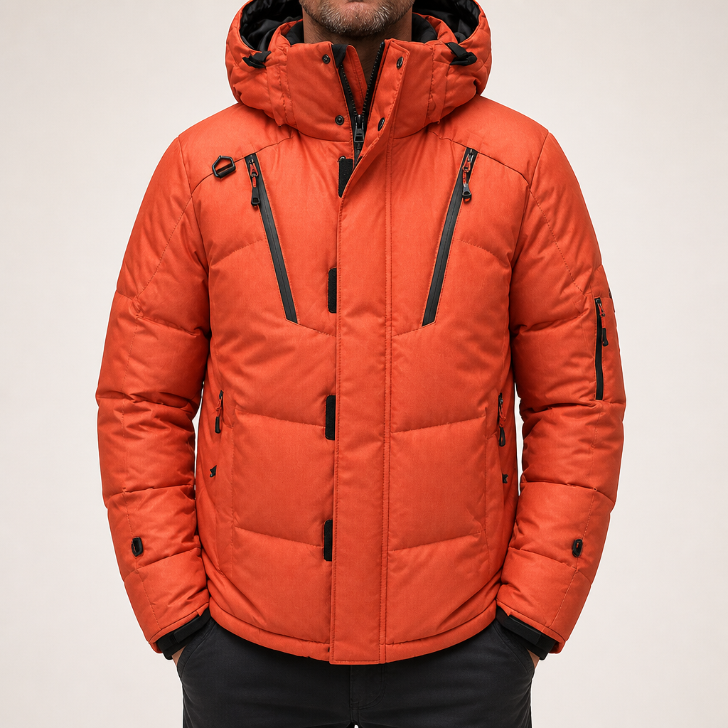 Lee | Mens Padded Winter Puffer Jacket Detachable Hood Warm Insulated Coat, Orange