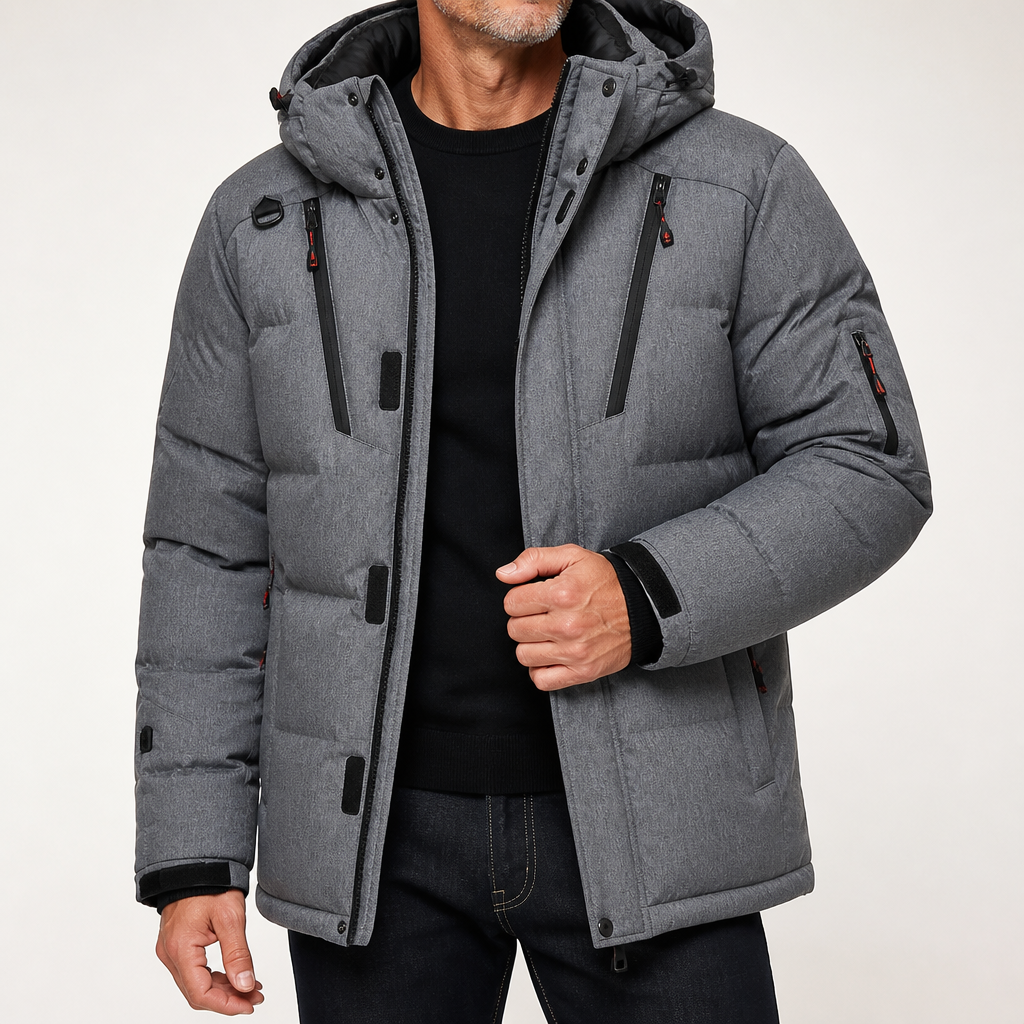Lee | Mens Padded Winter Puffer Jacket Detachable Hood Warm Insulated Coat, Grey