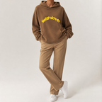 Leif | Womens Hoodies Hooded Sweatshirt Letter Print Long Sleeve Jacket, Coffee