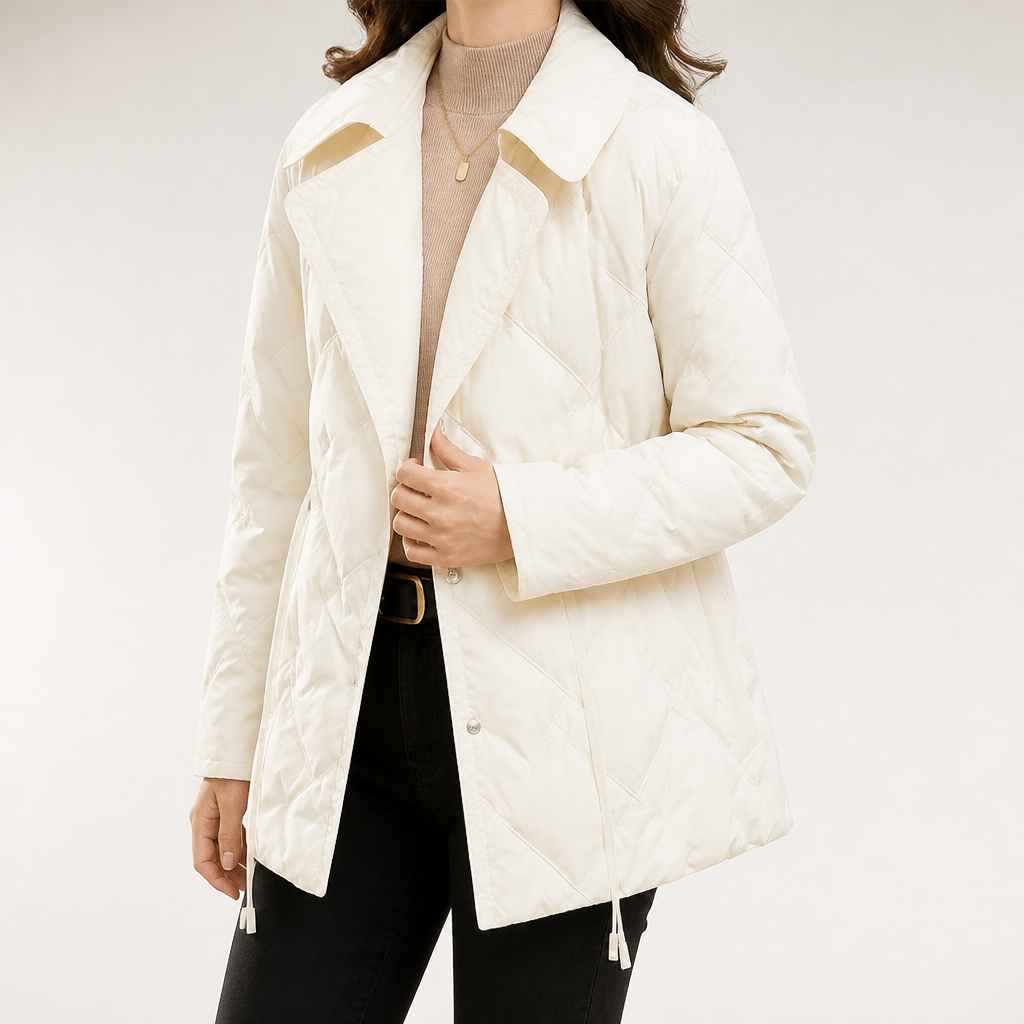 Leigh | Womens Lightweight Puffer Jacket Down Warm Winter Coat, Off White