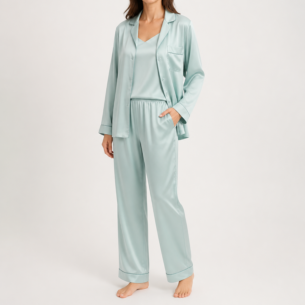 Leila | Womens Long Sleeve Two Piece Loungewear Pajama Set, Whisper Blue