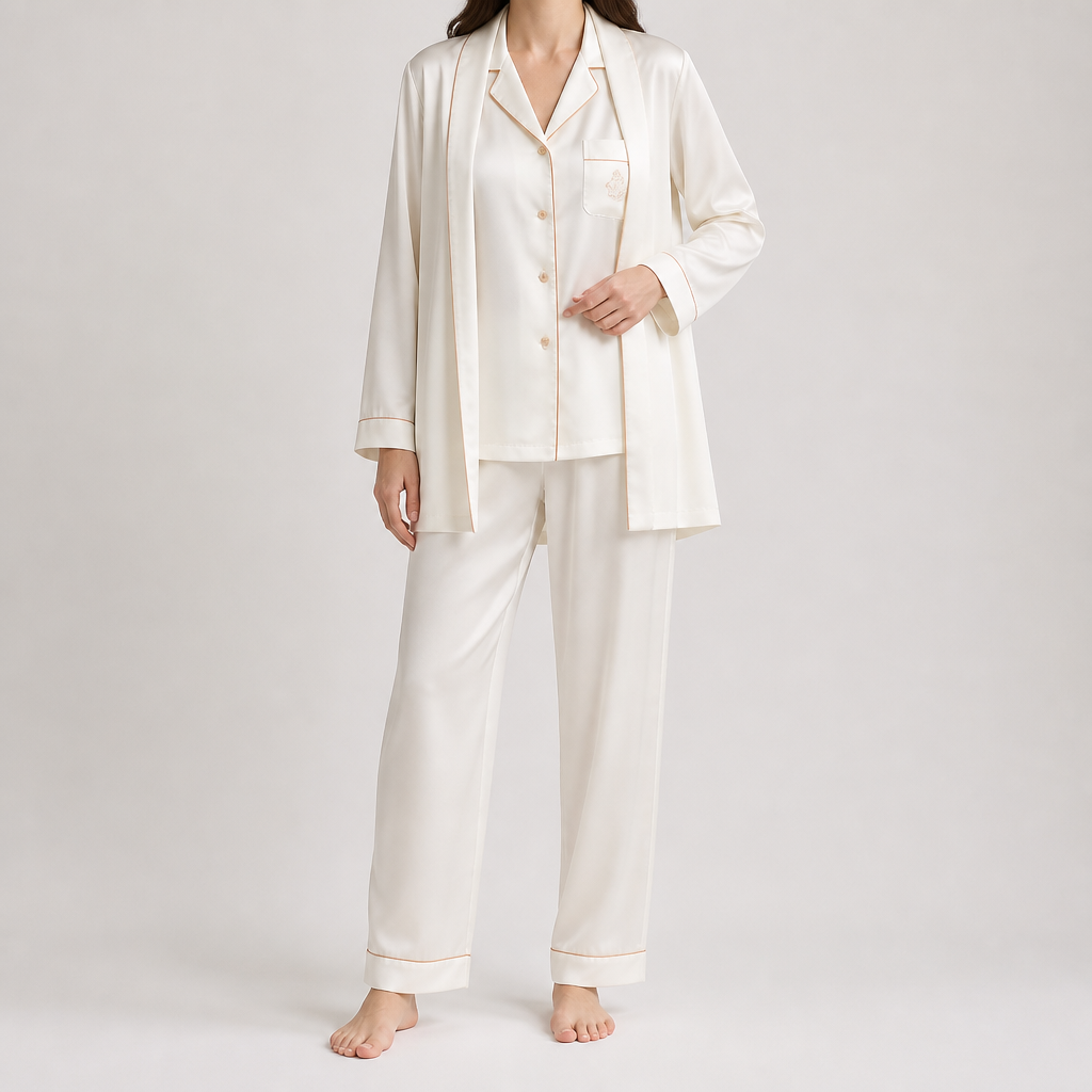 Leila | Womens Long Sleeve Two Piece Loungewear Pajama Set, White