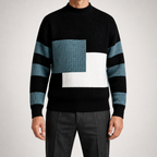 Leland | Mens Knitted Winter Warm Loose Contrast Colour Sweater, Pearl Black