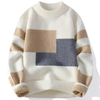 Leland | Mens Knitted Winter Warm Loose Contrast Colour Sweater - Pearl White