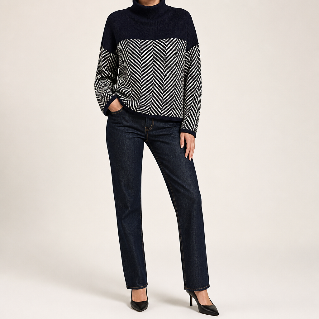 Lena | Womens Chunky Knit Warm Winter Sweater, Navy Blue