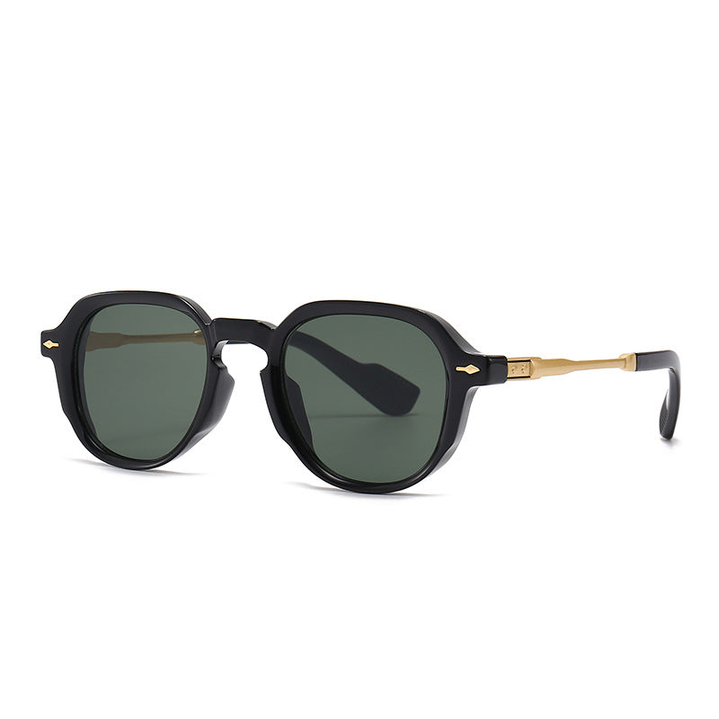 Lennox | Womens Narrow Rectangle Retro Sunglasses - Black / G15 Green Lens