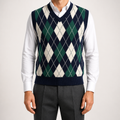 Leo | Mens Argyle Jacquard V Neck Knit Preppy Pullover Sweater Vest, Navy