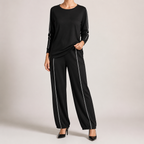 Leopold | Womens Tracksuit Sweatshirt Wide Leg Pants Two Piece Set Loungewear, Black