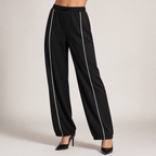 Leopold | Womens Tracksuit Sweatshirt Wide Leg Pants Two Piece Set Loungewear, Black