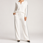 Leopold | Womens Tracksuit Sweatshirt Wide Leg Pants Two Piece Set Loungewear, White