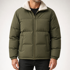Lester | Mens Fleece Lamb Wool Warm Thick Stand Collar Winter Top, Military Green