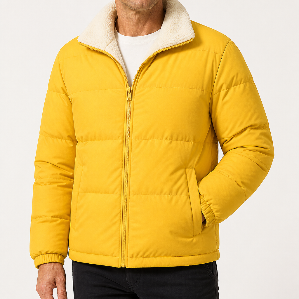 Lester | Mens Fleece Lamb Wool Warm Thick Stand Collar Winter Top, Yellow