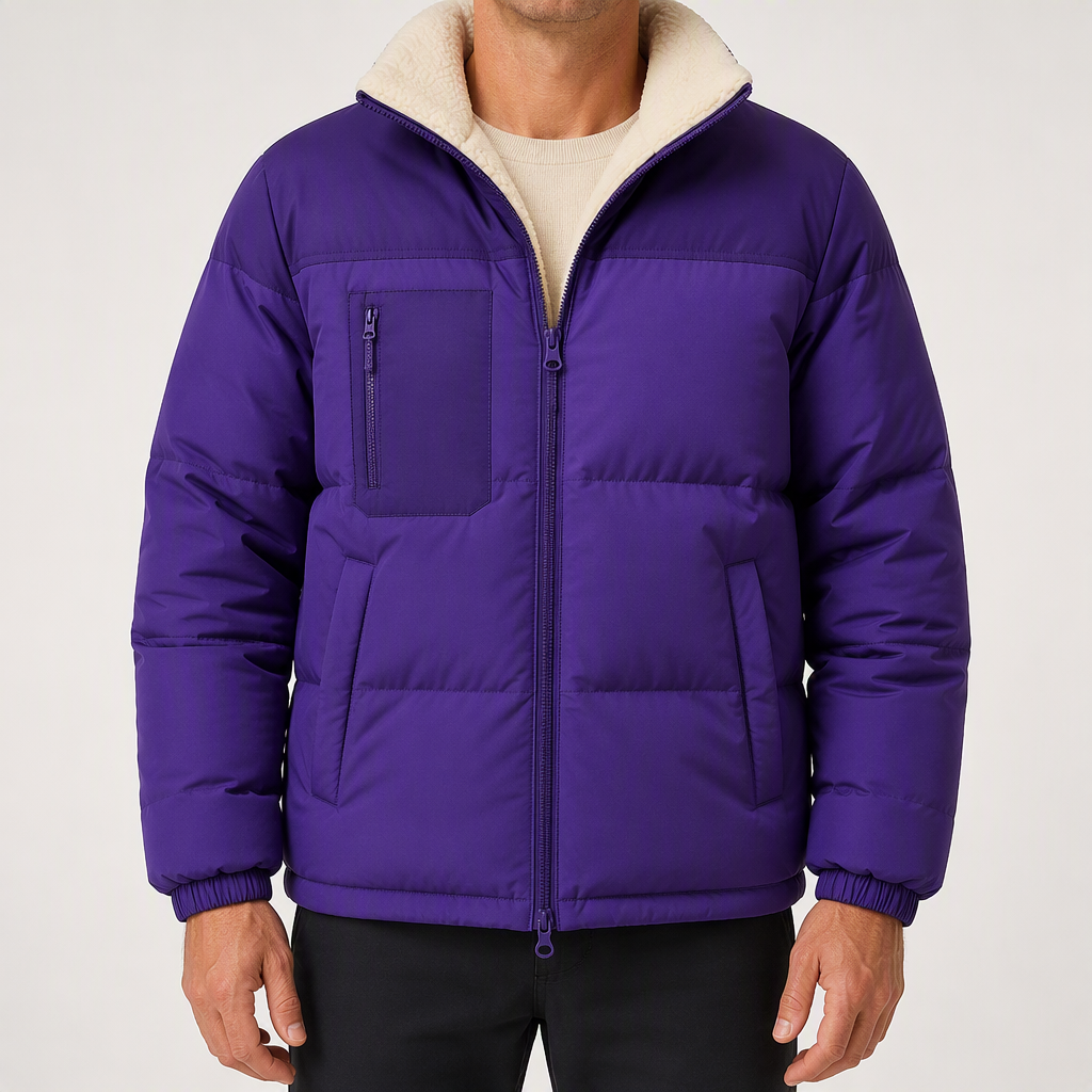 Lester | Mens Fleece Lamb Wool Warm Thick Stand Collar Winter Top, Purple