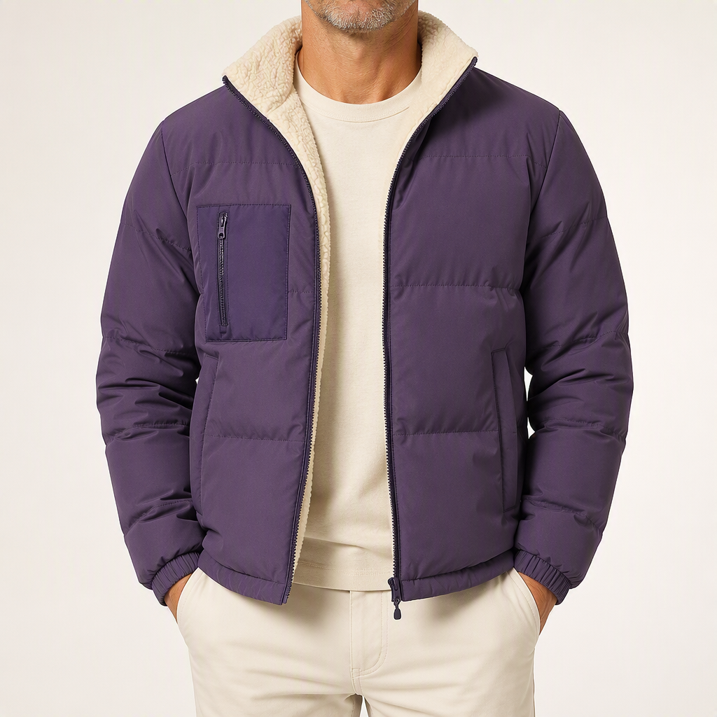 Lester | Mens Fleece Lamb Wool Warm Thick Stand Collar Winter Top, Plum