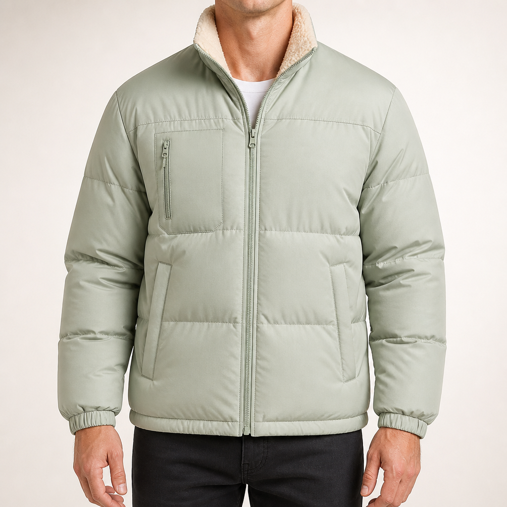 Lester | Mens Fleece Lamb Wool Warm Thick Stand Collar Winter Top, Green