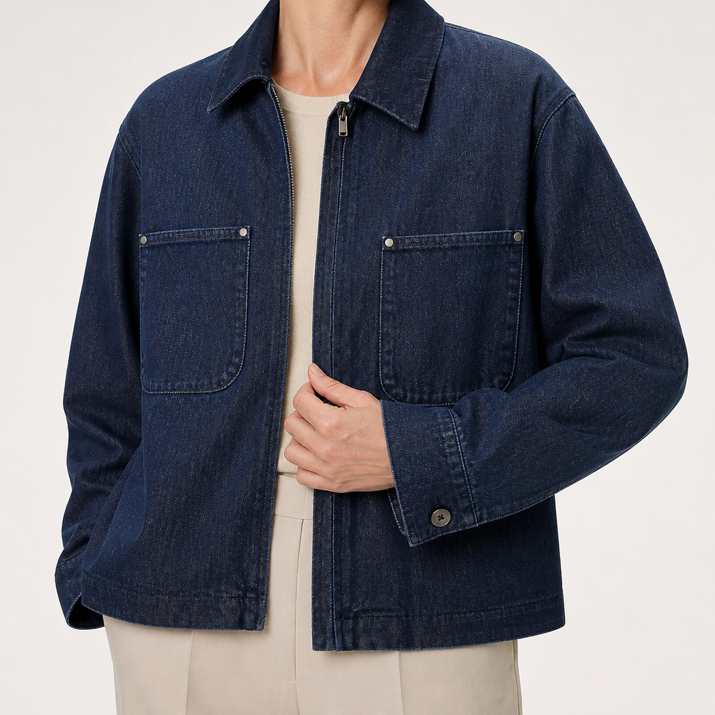 Leticia | Womens Cropped Corduroy Collar Canvas Zip Up Chore Work Jacket, Olive