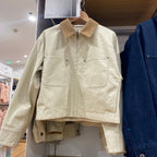 Leticia | Womens Cropped Corduroy Collar Canvas Zip Up Chore Work Jacket