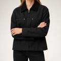 Leticia | Womens Cropped Corduroy Collar Canvas Zip Up Chore Work Jacket, Black