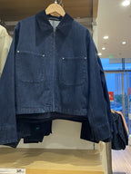 Leticia | Womens Cropped Corduroy Collar Canvas Zip Up Chore Work Jacket