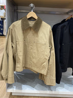 Leticia | Womens Cropped Corduroy Collar Canvas Zip Up Chore Work Jacket