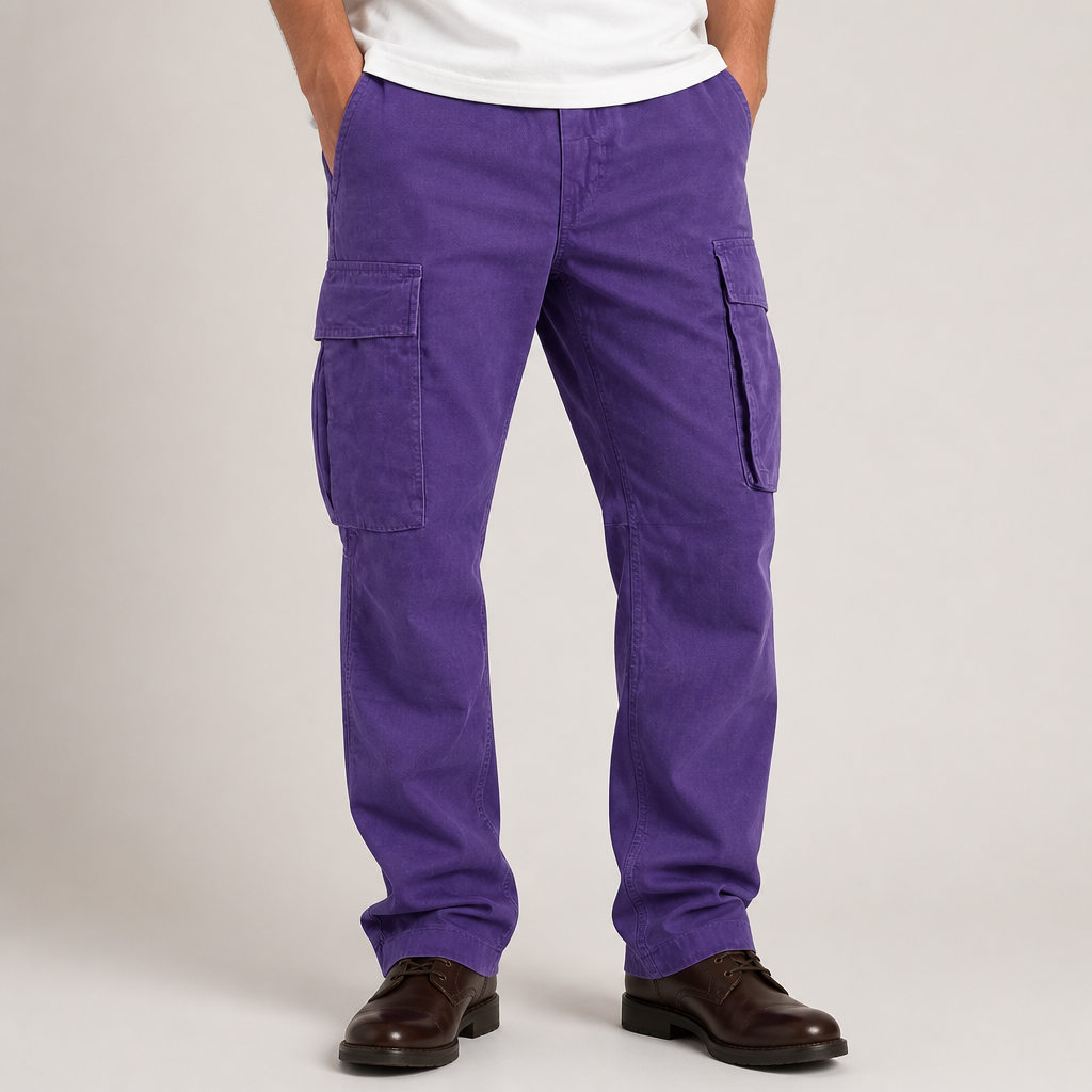 Levi | Mens Drawstring Moisture Wicking Multi Pocket Cargo Work Pants, Purple