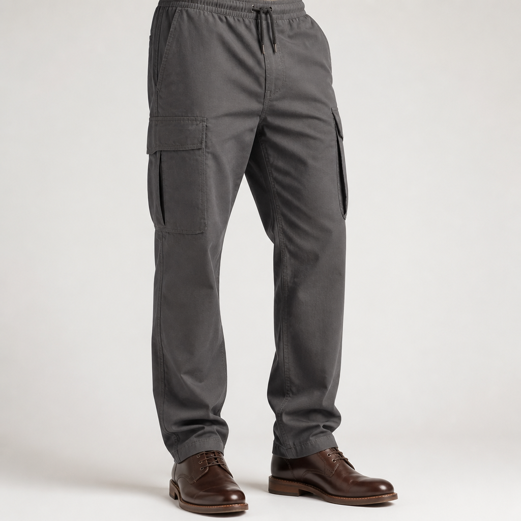Levi | Mens Drawstring Moisture Wicking Multi Pocket Cargo Work Pants, Dark Grey