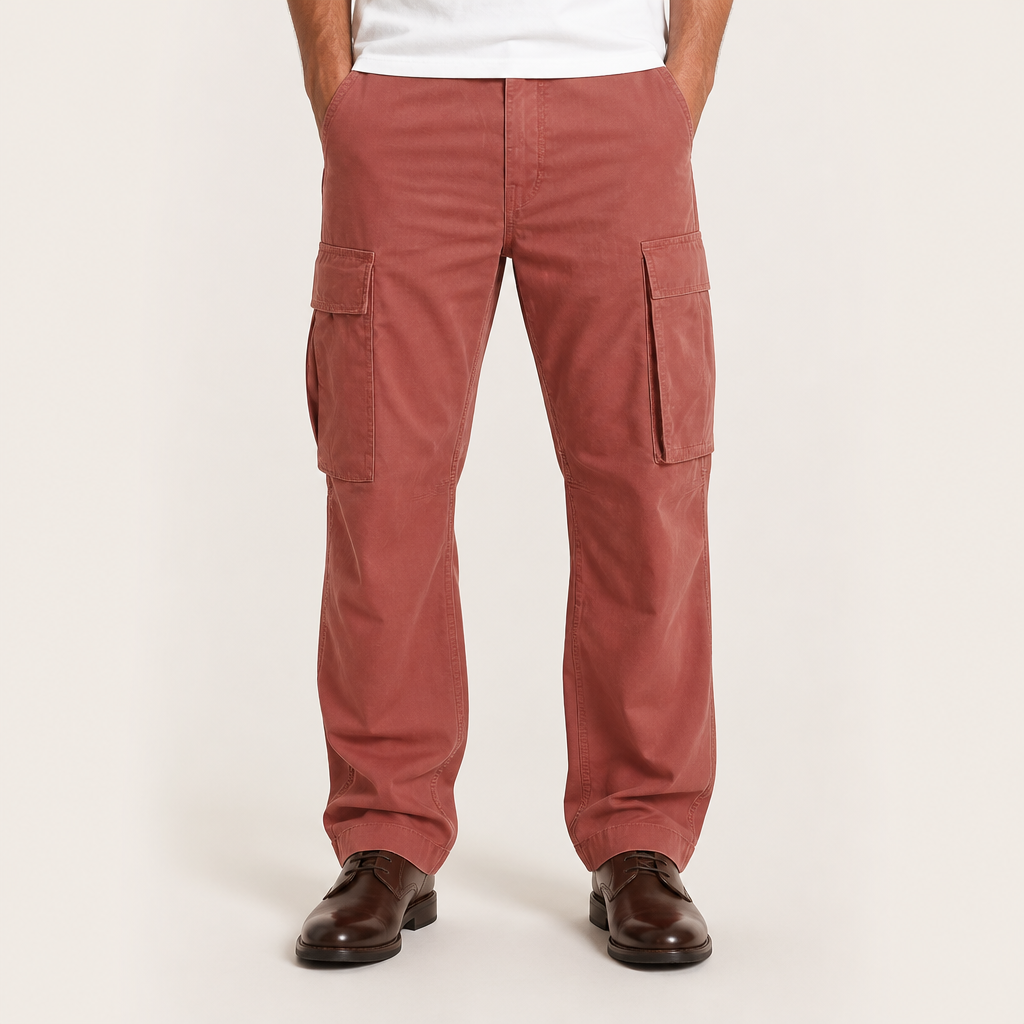 Levi | Mens Drawstring Moisture Wicking Multi Pocket Cargo Work Pants, Watermelon Red
