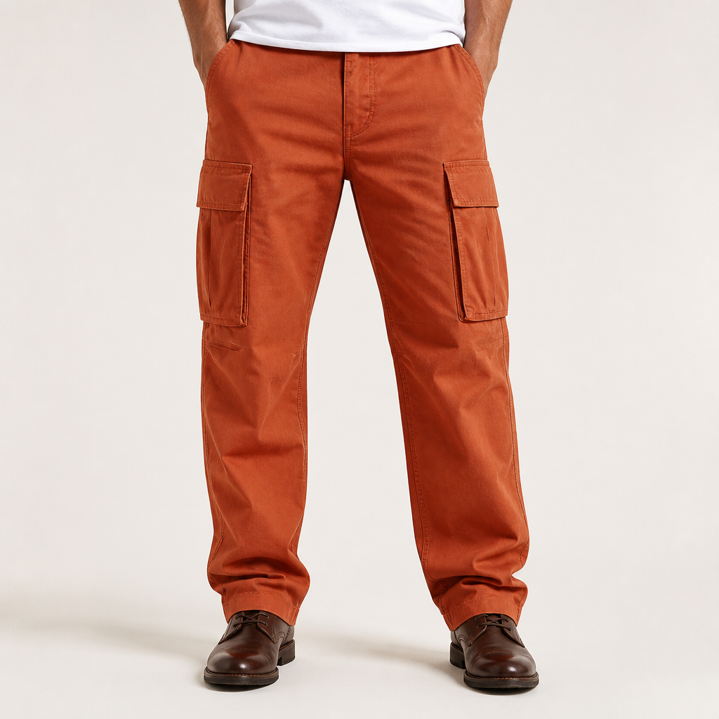 Levi | Mens Drawstring Moisture Wicking Multi Pocket Cargo Work Pants, Orange