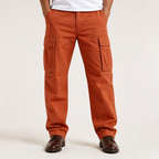 Levi | Mens Drawstring Moisture Wicking Multi Pocket Cargo Work Pants, Orange