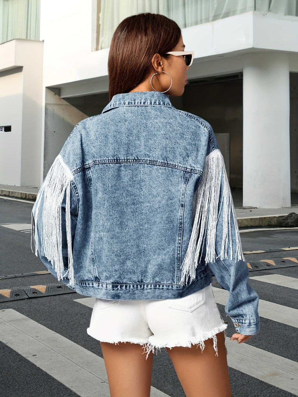 Lexi | Womens Distressed Fringe Denim Jacket