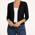 Lillian | Womens Short Knit Cardigan Coat Cropped Sweater Jacket, Black