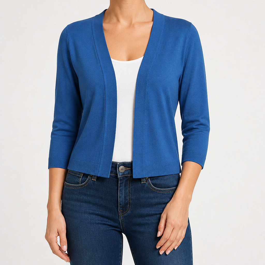 Lillian | Womens Short Knit Cardigan Coat Cropped Sweater Jacket, Blue