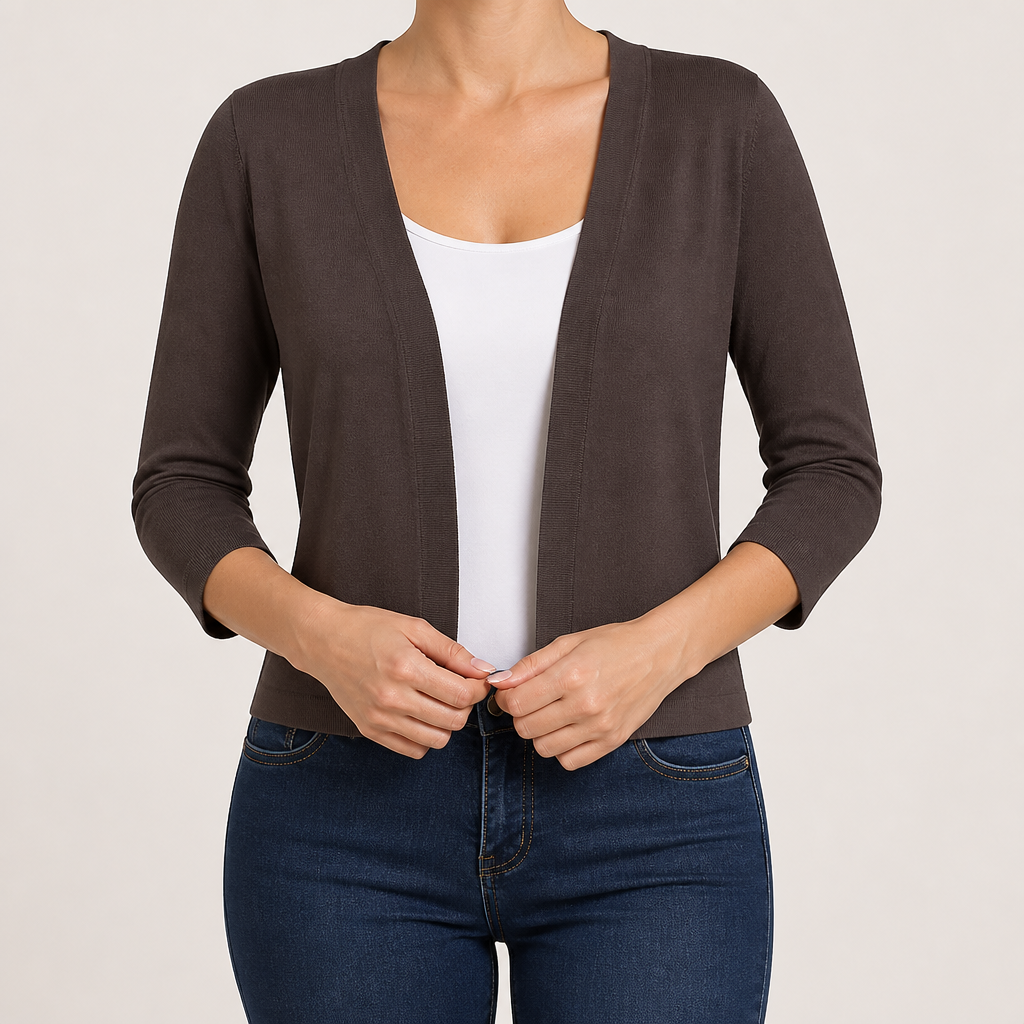 Lillian | Womens Short Knit Cardigan Coat Cropped Sweater Jacket, Brown