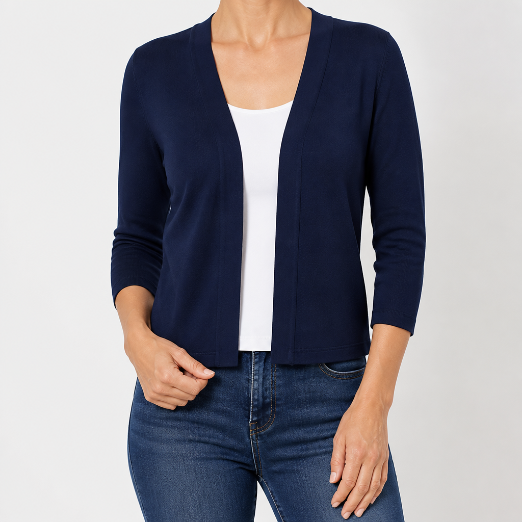 Lillian | Womens Short Knit Cardigan Coat Cropped Sweater Jacket, Dark Blue